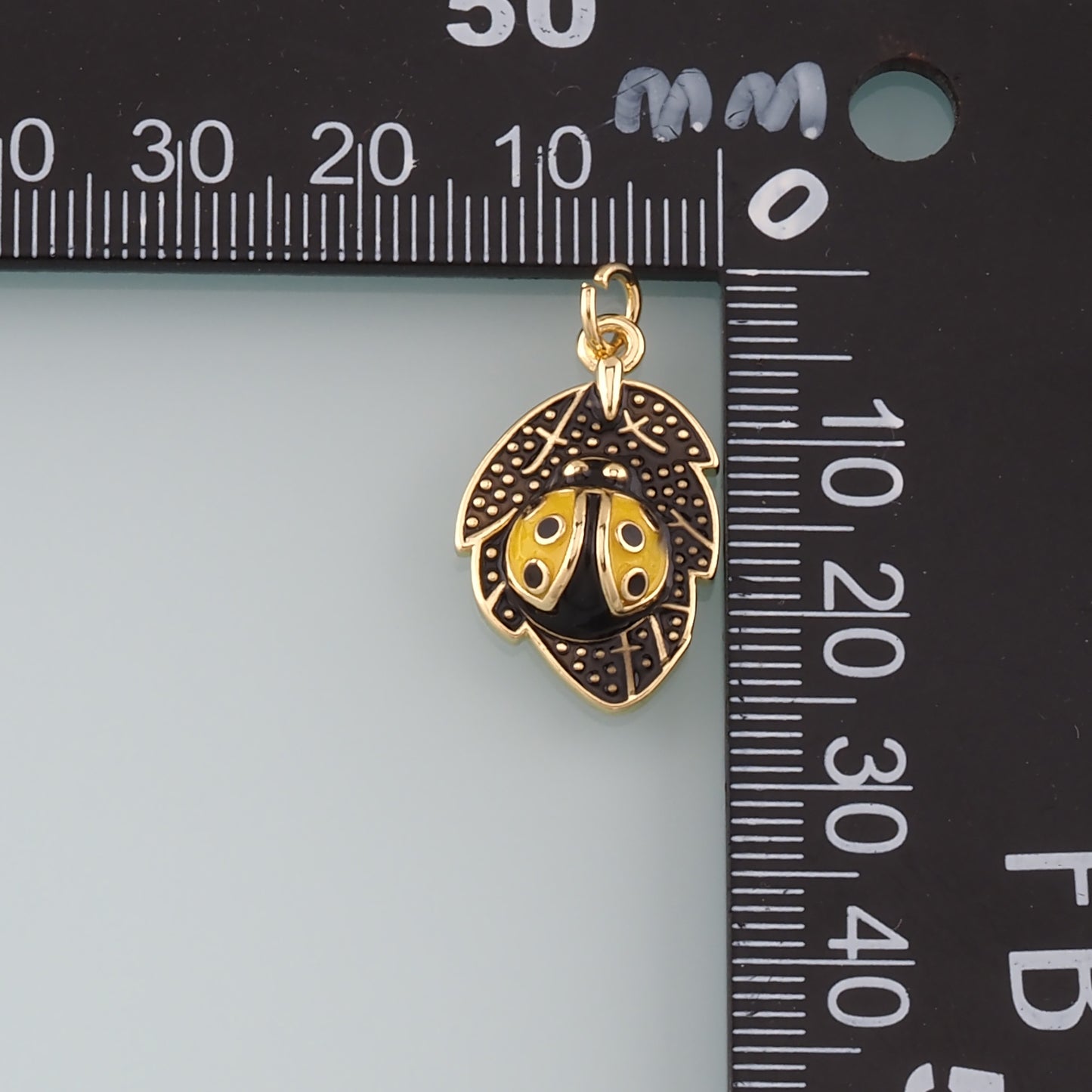 Gold Leaf Charm,18K Gold Filled Ladybug Pendant,Enamel Insect Charm Bracelet Necklace for DIY Jewelry Making Supply