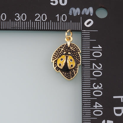 Gold Leaf Charm,18K Gold Filled Ladybug Pendant,Enamel Insect Charm Bracelet Necklace for DIY Jewelry Making Supply