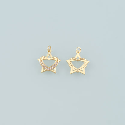 18K Gold Filled Star Pendant,CZ Micro Pave Celestial Charm Bracelet Necklace for DIY Jewelry Making Supply