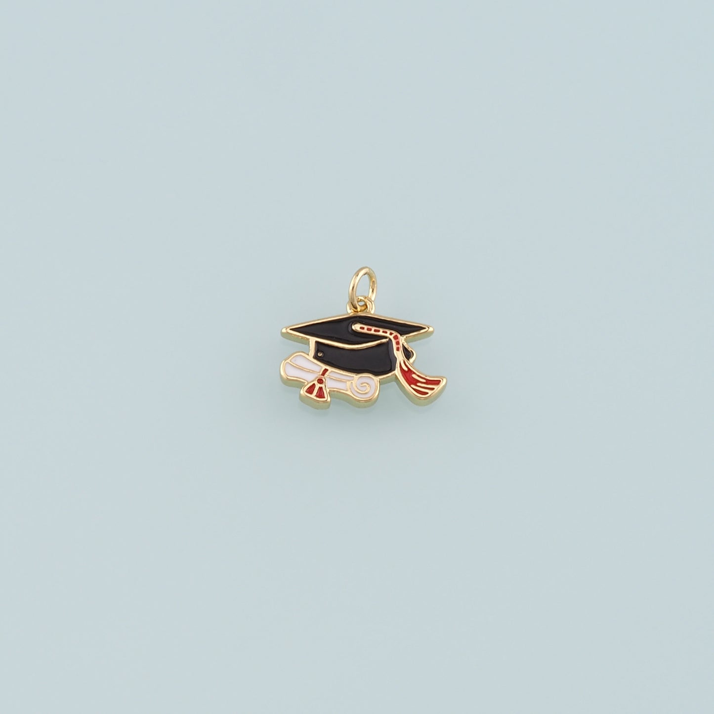 18K Gold Filled Bachelor Cap Pendant,Enamel Graduation Charm Bracelet Necklace for DIY Jewelry Making Supply