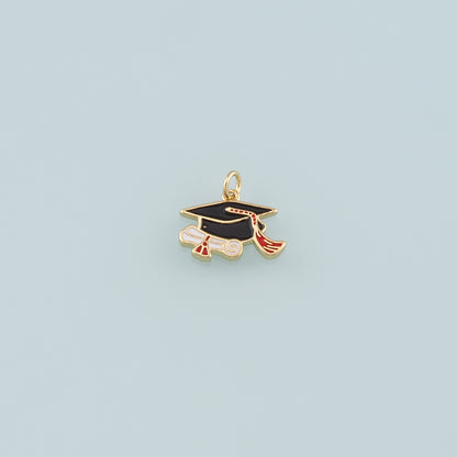 18K Gold Filled Bachelor Cap Pendant,Enamel Graduation Charm Bracelet Necklace for DIY Jewelry Making Supply
