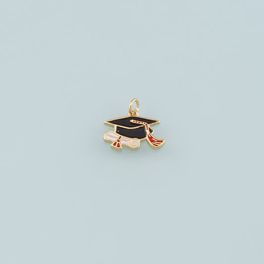 18K Gold Filled Bachelor Cap Pendant,Enamel Graduation Charm Bracelet Necklace for DIY Jewelry Making Supply