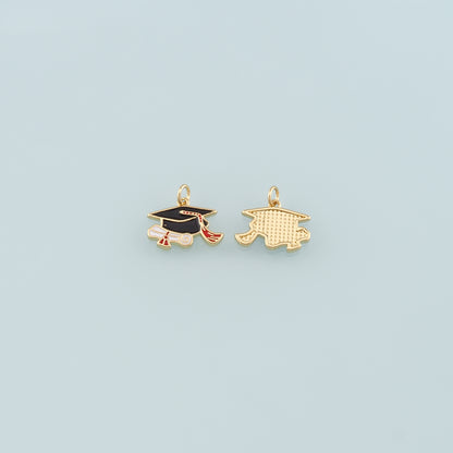 18K Gold Filled Bachelor Cap Pendant,Enamel Graduation Charm Bracelet Necklace for DIY Jewelry Making Supply