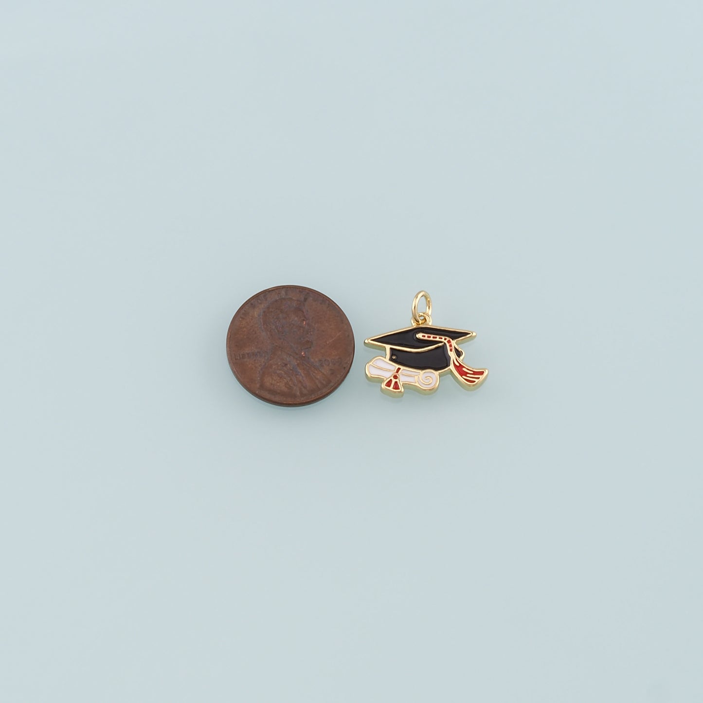 18K Gold Filled Bachelor Cap Pendant,Enamel Graduation Charm Bracelet Necklace for DIY Jewelry Making Supply