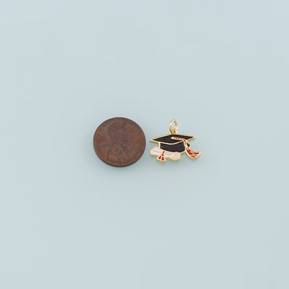 18K Gold Filled Bachelor Cap Pendant,Enamel Graduation Charm Bracelet Necklace for DIY Jewelry Making Supply