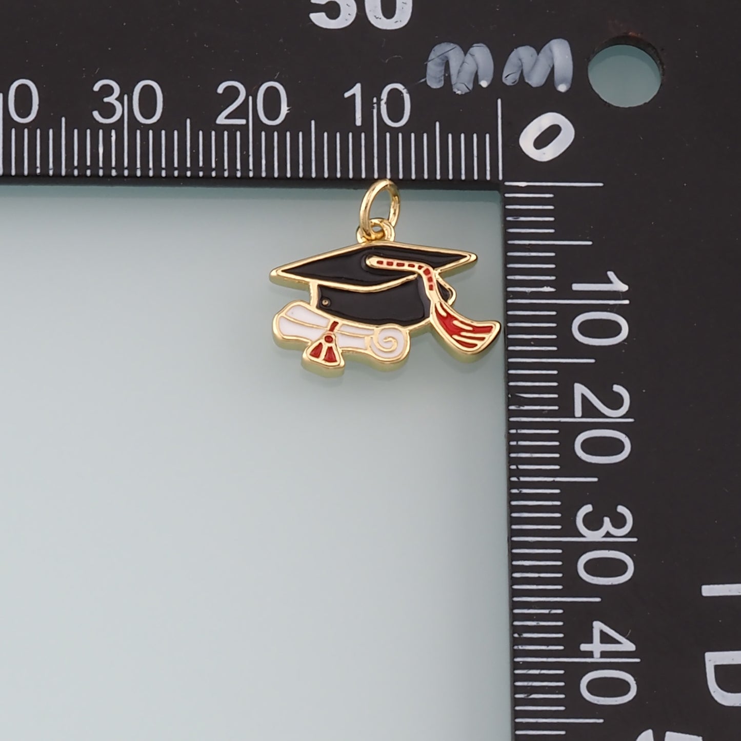 18K Gold Filled Bachelor Cap Pendant,Enamel Graduation Charm Bracelet Necklace for DIY Jewelry Making Supply