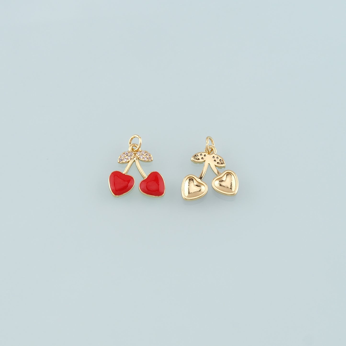 Gold Heart Cherry Charms,18K Gold Filled Cherry Pendant,Enamel Fruit Charm Bracelet Necklace for DIY Jewelry Making Supply