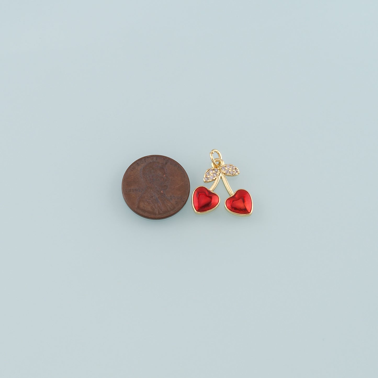 Gold Heart Cherry Charms,18K Gold Filled Cherry Pendant,Enamel Fruit Charm Bracelet Necklace for DIY Jewelry Making Supply
