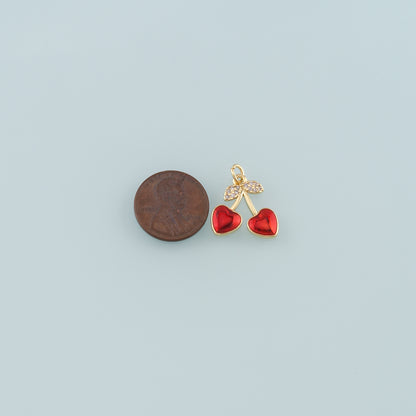 Gold Heart Cherry Charms,18K Gold Filled Cherry Pendant,Enamel Fruit Charm Bracelet Necklace for DIY Jewelry Making Supply