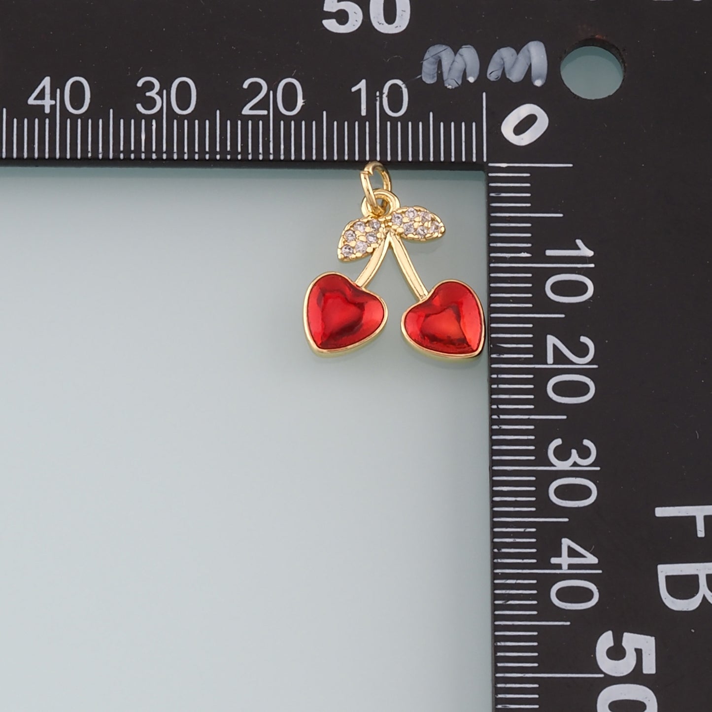 Gold Heart Cherry Charms,18K Gold Filled Cherry Pendant,Enamel Fruit Charm Bracelet Necklace for DIY Jewelry Making Supply