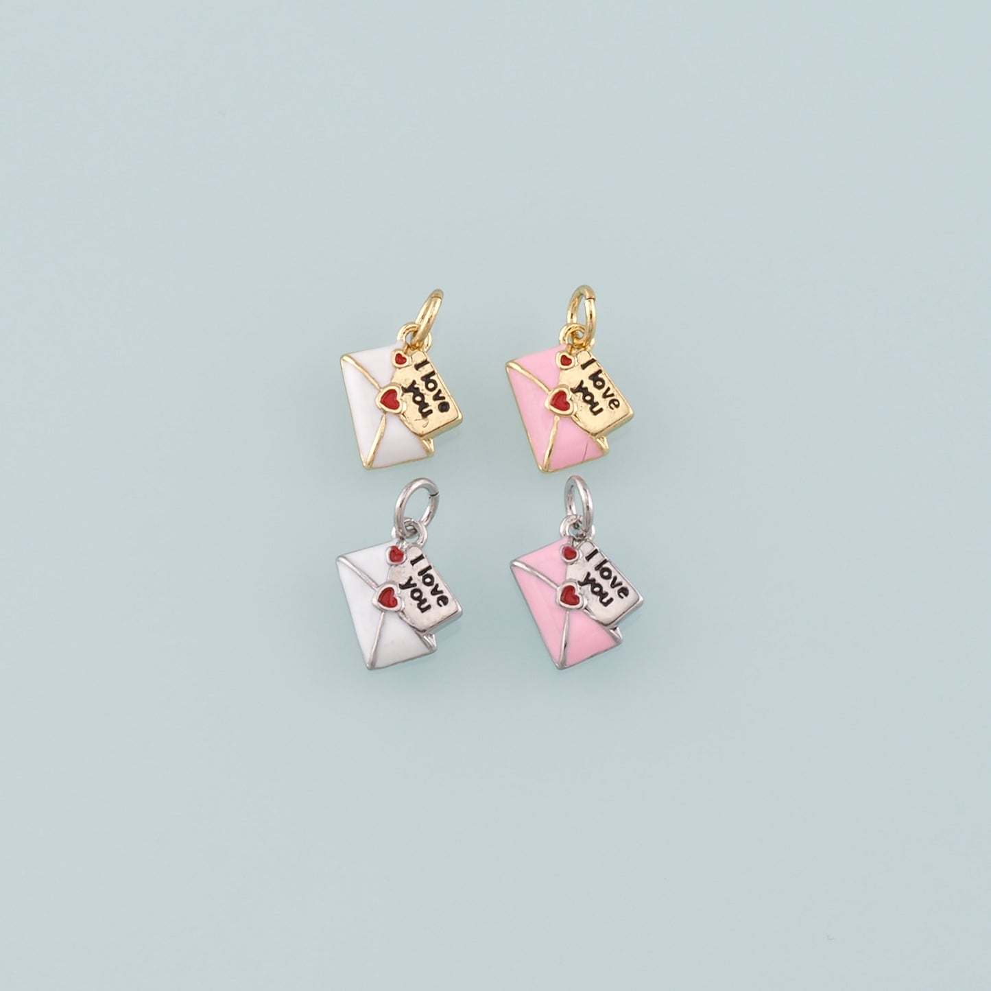 18K Gold Filled Love Letter Pendant,Enamel Heart Envelope Charm Bracelet Necklace for DIY Jewelry Making Supply