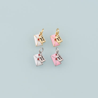 18K Gold Filled Love Letter Pendant,Enamel Heart Envelope Charm Bracelet Necklace for DIY Jewelry Making Supply