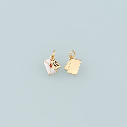 18K Gold Filled Love Letter Pendant,Enamel Heart Envelope Charm Bracelet Necklace for DIY Jewelry Making Supply