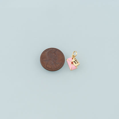 18K Gold Filled Love Letter Pendant,Enamel Heart Envelope Charm Bracelet Necklace for DIY Jewelry Making Supply