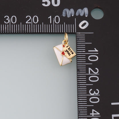 18K Gold Filled Love Letter Pendant,Enamel Heart Envelope Charm Bracelet Necklace for DIY Jewelry Making Supply