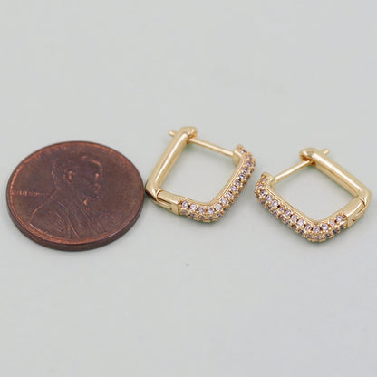 1pair 18K Gold Filled square Hoops Earrings,Gold Rectangle Earrings,Dainty Hoops Huggie,Gold Huggies Hoop Earrings