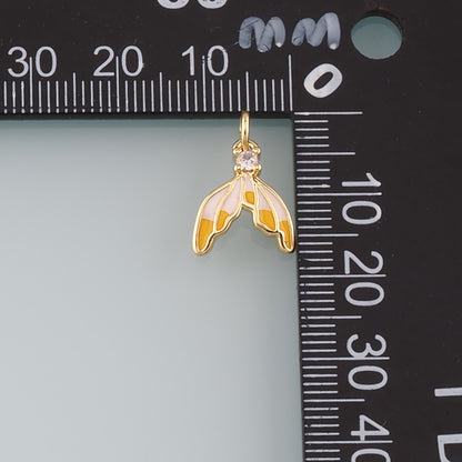 18K Gold Filled Mermaid Tail Pendant,Enamel Tail Charm Bracelet Necklace for DIY Jewelry Making Supply