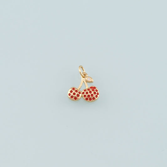 Gold Cherry Charms,18K Gold Filled Cherry Pendant,Enamel Fruit Charm Bracelet Necklace for DIY Jewelry Making Supply
