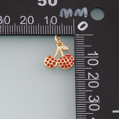 Gold Cherry Charms,18K Gold Filled Cherry Pendant,Enamel Fruit Charm Bracelet Necklace for DIY Jewelry Making Supply