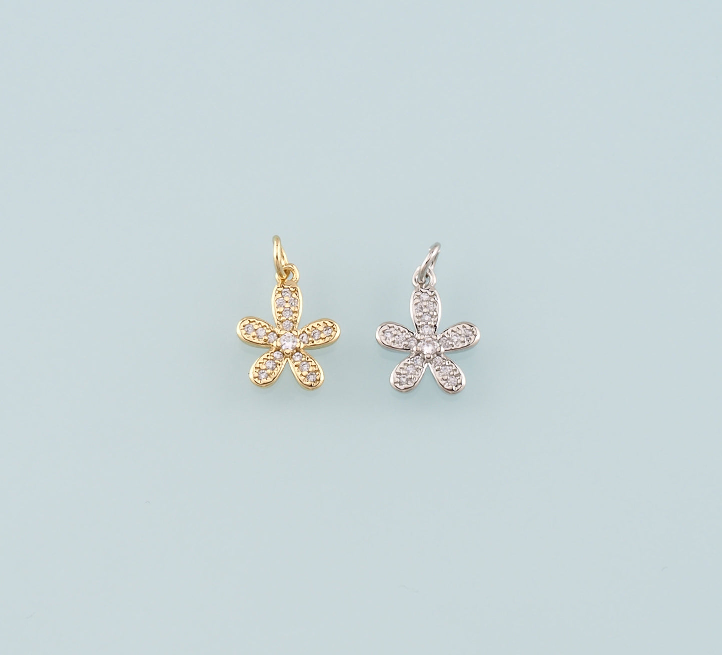 Gold Flower Charms,18K Gold Filled Flower Pendant,CZ Micro Pave Flower Charm Bracelet Necklace for DIY Jewelry Making Supply