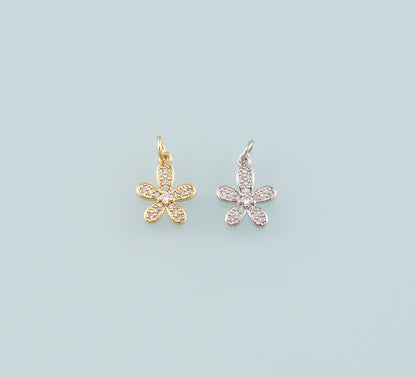 Gold Flower Charms,18K Gold Filled Flower Pendant,CZ Micro Pave Flower Charm Bracelet Necklace for DIY Jewelry Making Supply