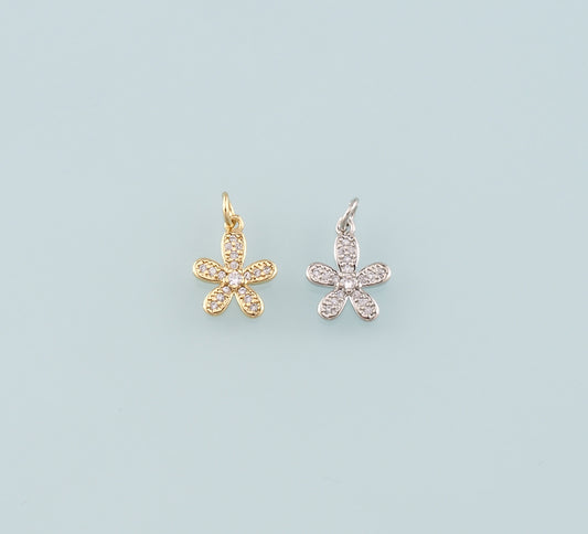 Gold Flower Charms,18K Gold Filled Flower Pendant,CZ Micro Pave Flower Charm Bracelet Necklace for DIY Jewelry Making Supply