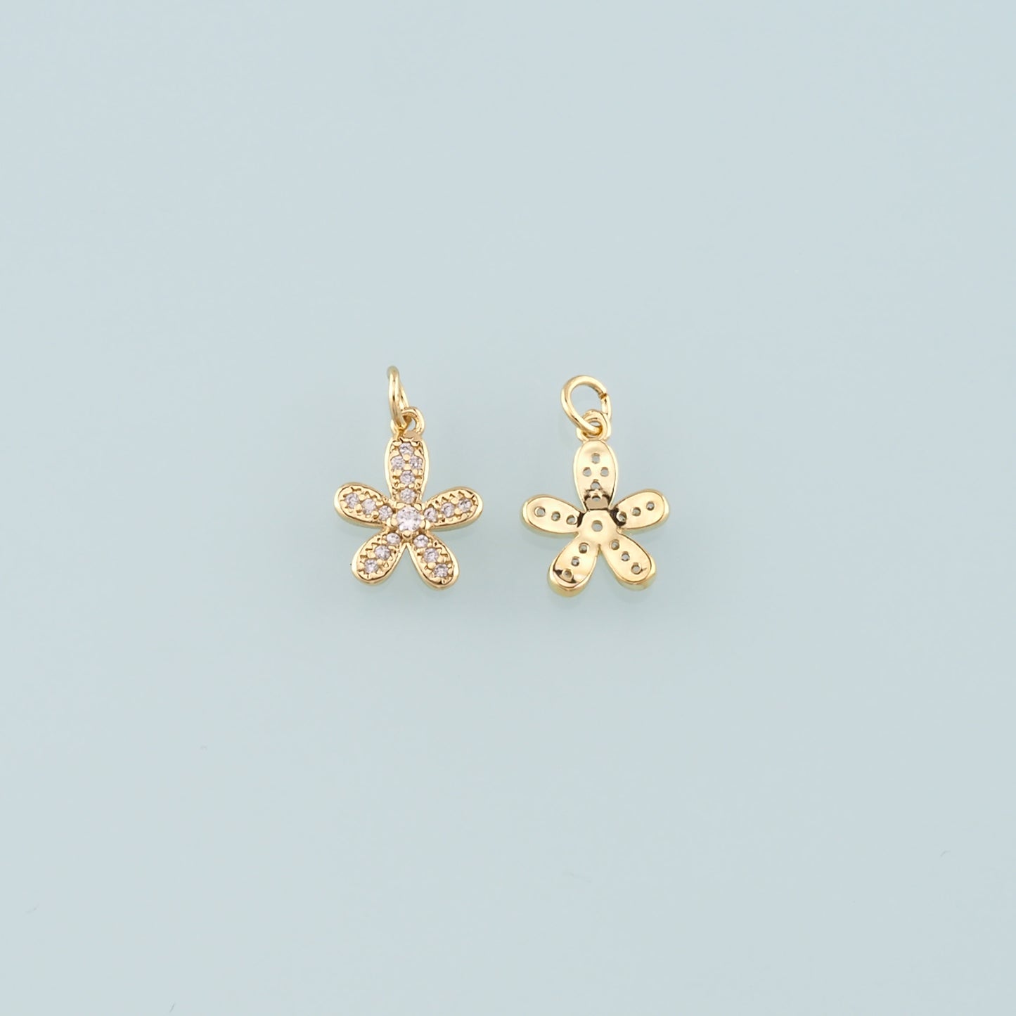 Gold Flower Charms,18K Gold Filled Flower Pendant,CZ Micro Pave Flower Charm Bracelet Necklace for DIY Jewelry Making Supply