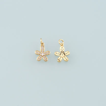 Gold Flower Charms,18K Gold Filled Flower Pendant,CZ Micro Pave Flower Charm Bracelet Necklace for DIY Jewelry Making Supply