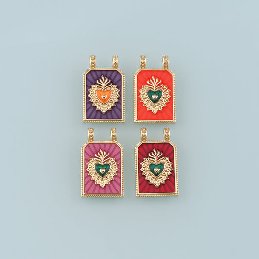Gold Sacred Heart Charm,18K Gold Filled Flame Sacred heart Pendant,Enamel Religion Charm Bracelet Necklace for DIY Jewelry Making Supply