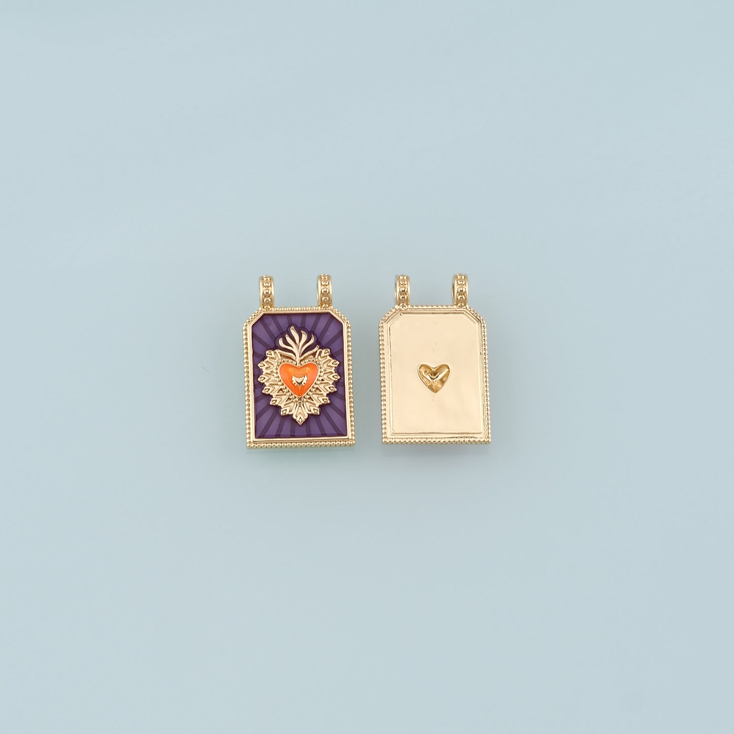 Gold Sacred Heart Charm,18K Gold Filled Flame Sacred heart Pendant,Enamel Religion Charm Bracelet Necklace for DIY Jewelry Making Supply