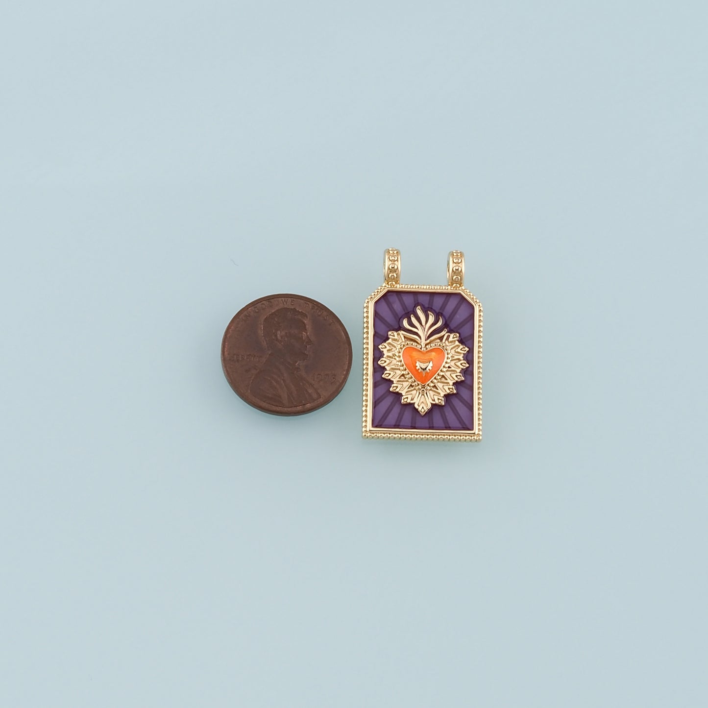 Gold Sacred Heart Charm,18K Gold Filled Flame Sacred heart Pendant,Enamel Religion Charm Bracelet Necklace for DIY Jewelry Making Supply