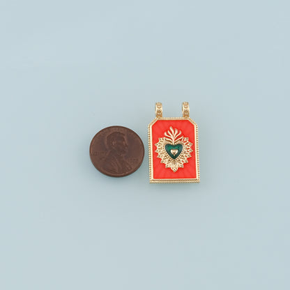Gold Sacred Heart Charm,18K Gold Filled Flame Sacred heart Pendant,Enamel Religion Charm Bracelet Necklace for DIY Jewelry Making Supply