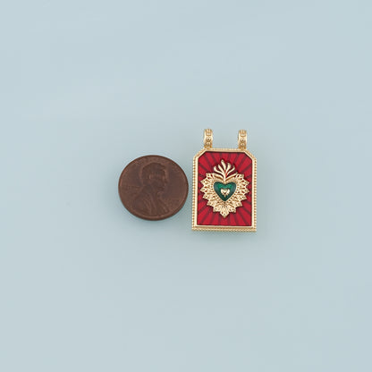 Gold Sacred Heart Charm,18K Gold Filled Flame Sacred heart Pendant,Enamel Religion Charm Bracelet Necklace for DIY Jewelry Making Supply
