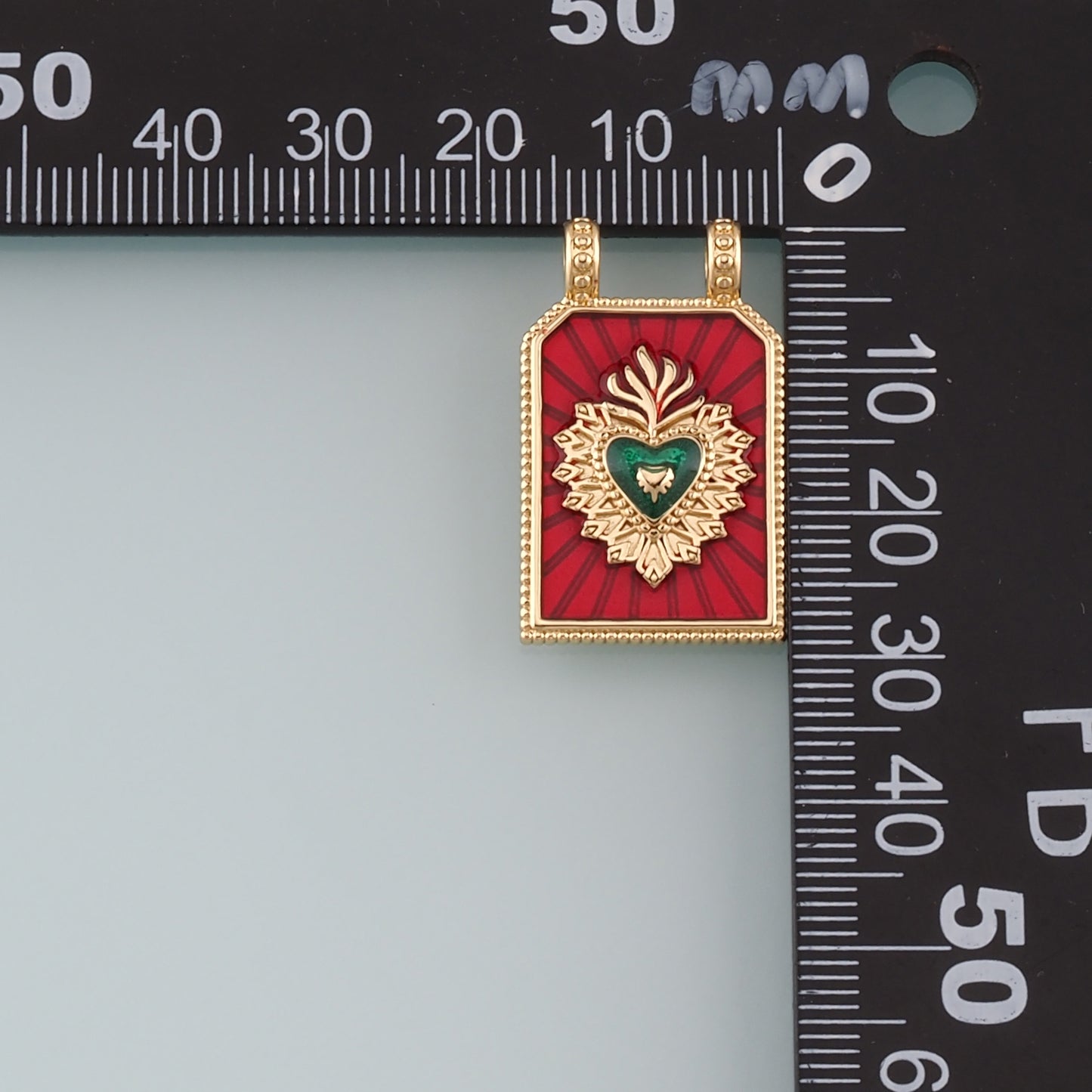 Gold Sacred Heart Charm,18K Gold Filled Flame Sacred heart Pendant,Enamel Religion Charm Bracelet Necklace for DIY Jewelry Making Supply