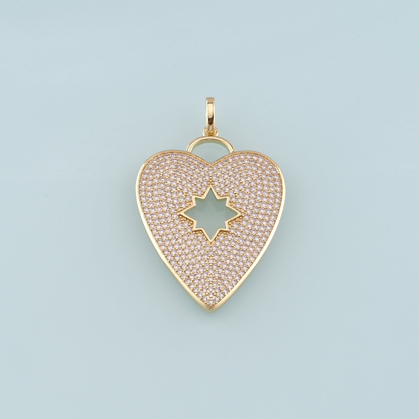 Gold Heart Charms,18K Gold Filled Big Heart Pendant,CZ Micro Pave Heart Charm Bracelet Necklace for DIY Jewelry Making Supply