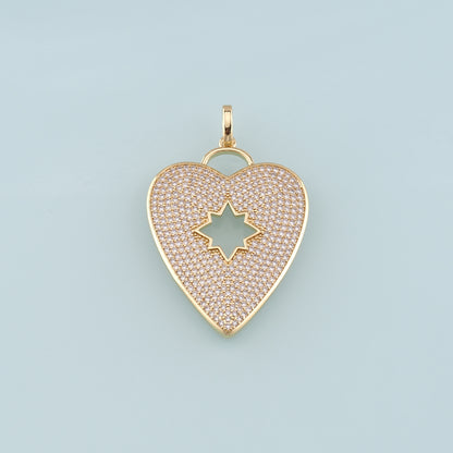 Gold Heart Charms,18K Gold Filled Big Heart Pendant,CZ Micro Pave Heart Charm Bracelet Necklace for DIY Jewelry Making Supply