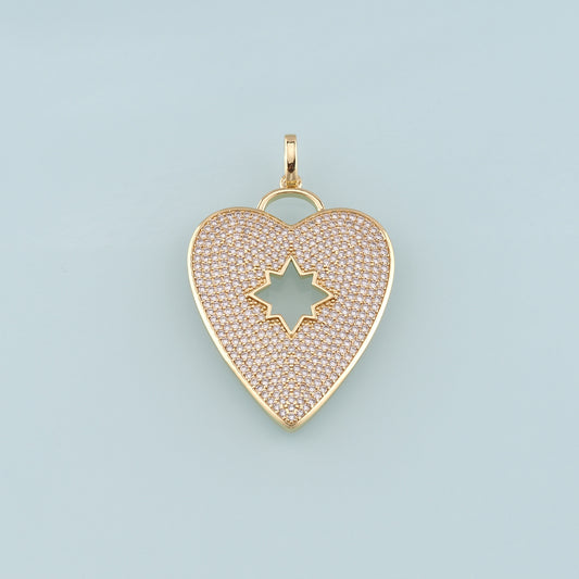 Gold Heart Charms,18K Gold Filled Big Heart Pendant,CZ Micro Pave Heart Charm Bracelet Necklace for DIY Jewelry Making Supply