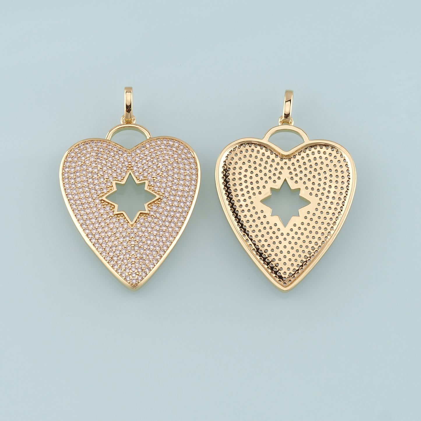 Gold Heart Charms,18K Gold Filled Big Heart Pendant,CZ Micro Pave Heart Charm Bracelet Necklace for DIY Jewelry Making Supply