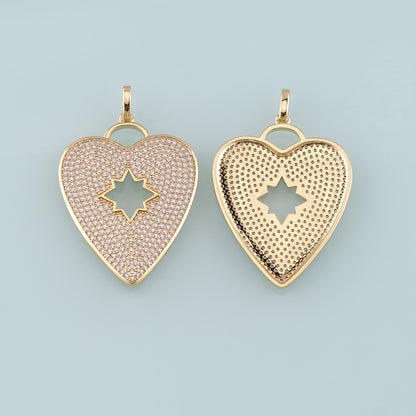 Gold Heart Charms,18K Gold Filled Big Heart Pendant,CZ Micro Pave Heart Charm Bracelet Necklace for DIY Jewelry Making Supply
