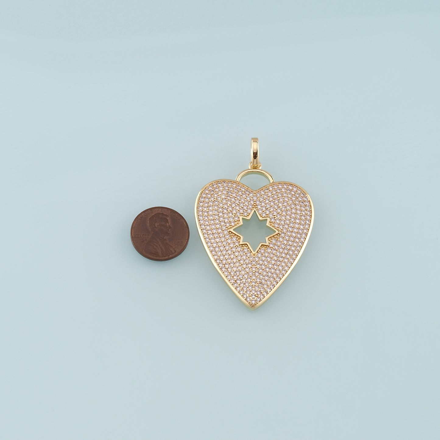 Gold Heart Charms,18K Gold Filled Big Heart Pendant,CZ Micro Pave Heart Charm Bracelet Necklace for DIY Jewelry Making Supply