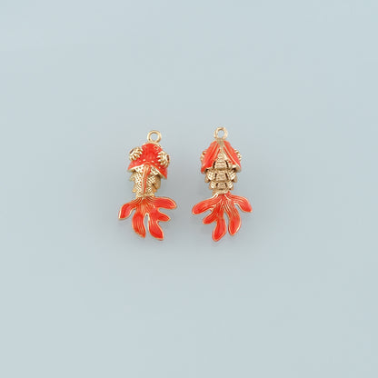 Gold Fish Charms,18K Gold Filled Fish Pendant,Enamel Ocean Charm Bracelet Necklace for DIY Jewelry Making Supply