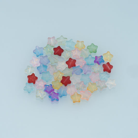 Mixed 50pcs Glass Star Beads,Shiny Star Bead,Lampwork Colorful Star Beads for DIY Jewelry Making Supply,Random Colors 8mm