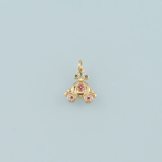 Gold Pumpkin Charms,18K Gold Filled Pumpkin cart Pendant,CZ Micro Pave Pumpkin cart Charm Bracelet Necklace for DIY Jewelry Making Supply
