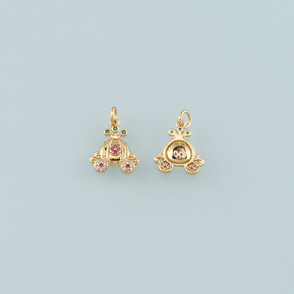 Gold Pumpkin Charms,18K Gold Filled Pumpkin cart Pendant,CZ Micro Pave Pumpkin cart Charm Bracelet Necklace for DIY Jewelry Making Supply