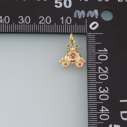 Gold Pumpkin Charms,18K Gold Filled Pumpkin cart Pendant,CZ Micro Pave Pumpkin cart Charm Bracelet Necklace for DIY Jewelry Making Supply