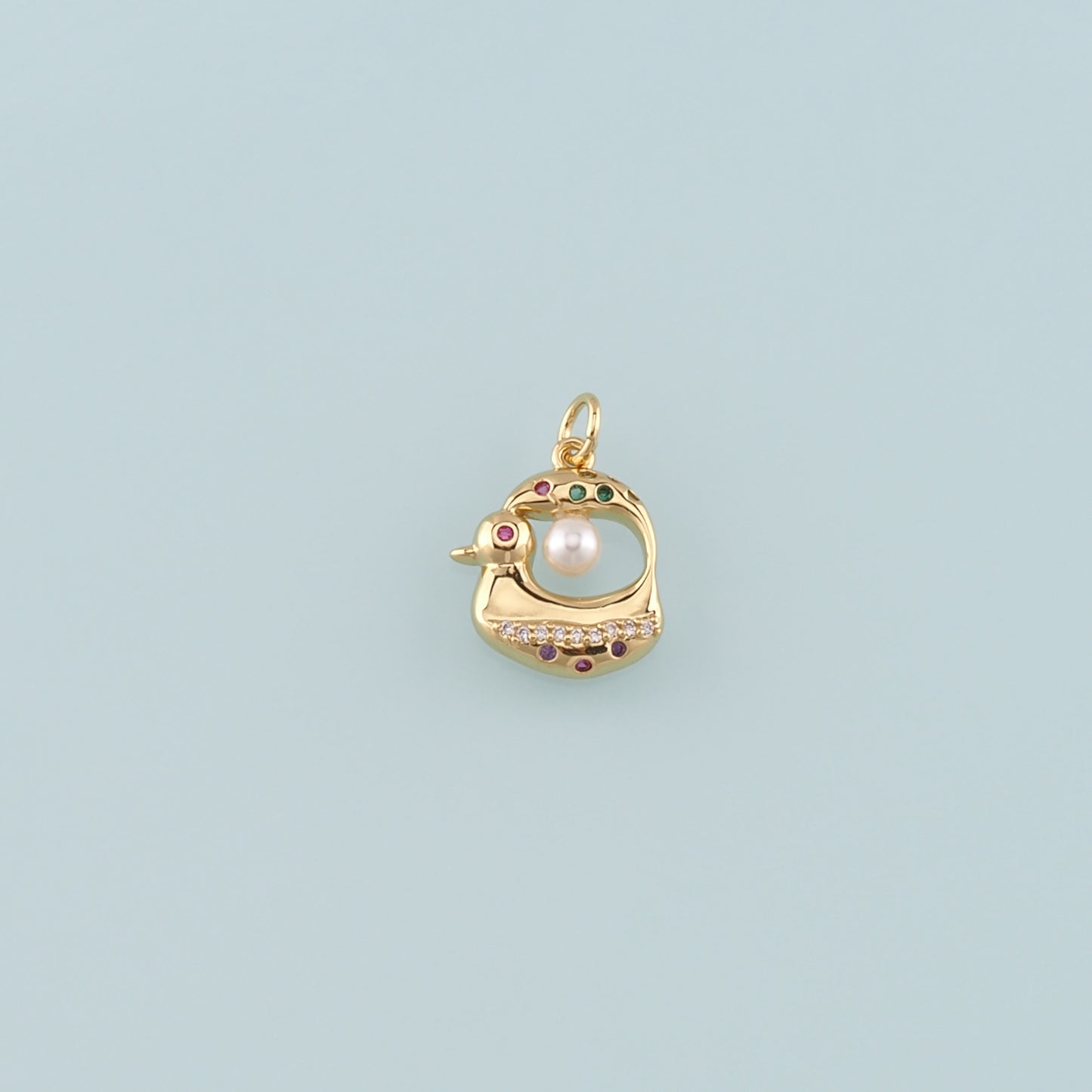 Gold Animal Charms,18K Gold Filled Pearl Duck Pendant,CZ Micro Pave Duck Charm Bracelet Necklace for DIY Jewelry Making Supply