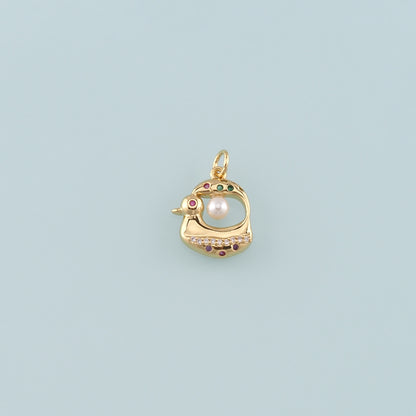 Gold Animal Charms,18K Gold Filled Pearl Duck Pendant,CZ Micro Pave Duck Charm Bracelet Necklace for DIY Jewelry Making Supply