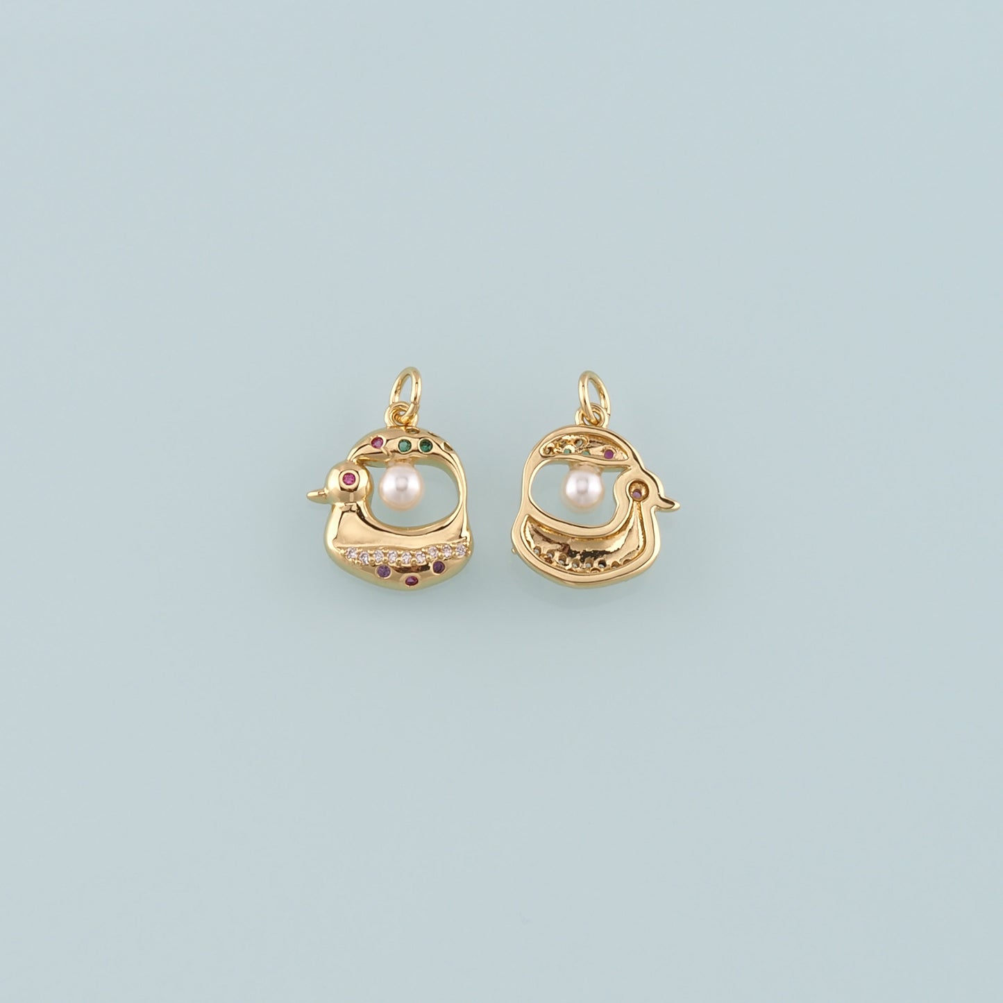 Gold Animal Charms,18K Gold Filled Pearl Duck Pendant,CZ Micro Pave Duck Charm Bracelet Necklace for DIY Jewelry Making Supply