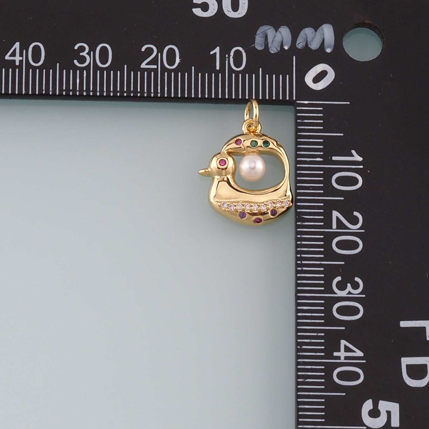 Gold Animal Charms,18K Gold Filled Pearl Duck Pendant,CZ Micro Pave Duck Charm Bracelet Necklace for DIY Jewelry Making Supply