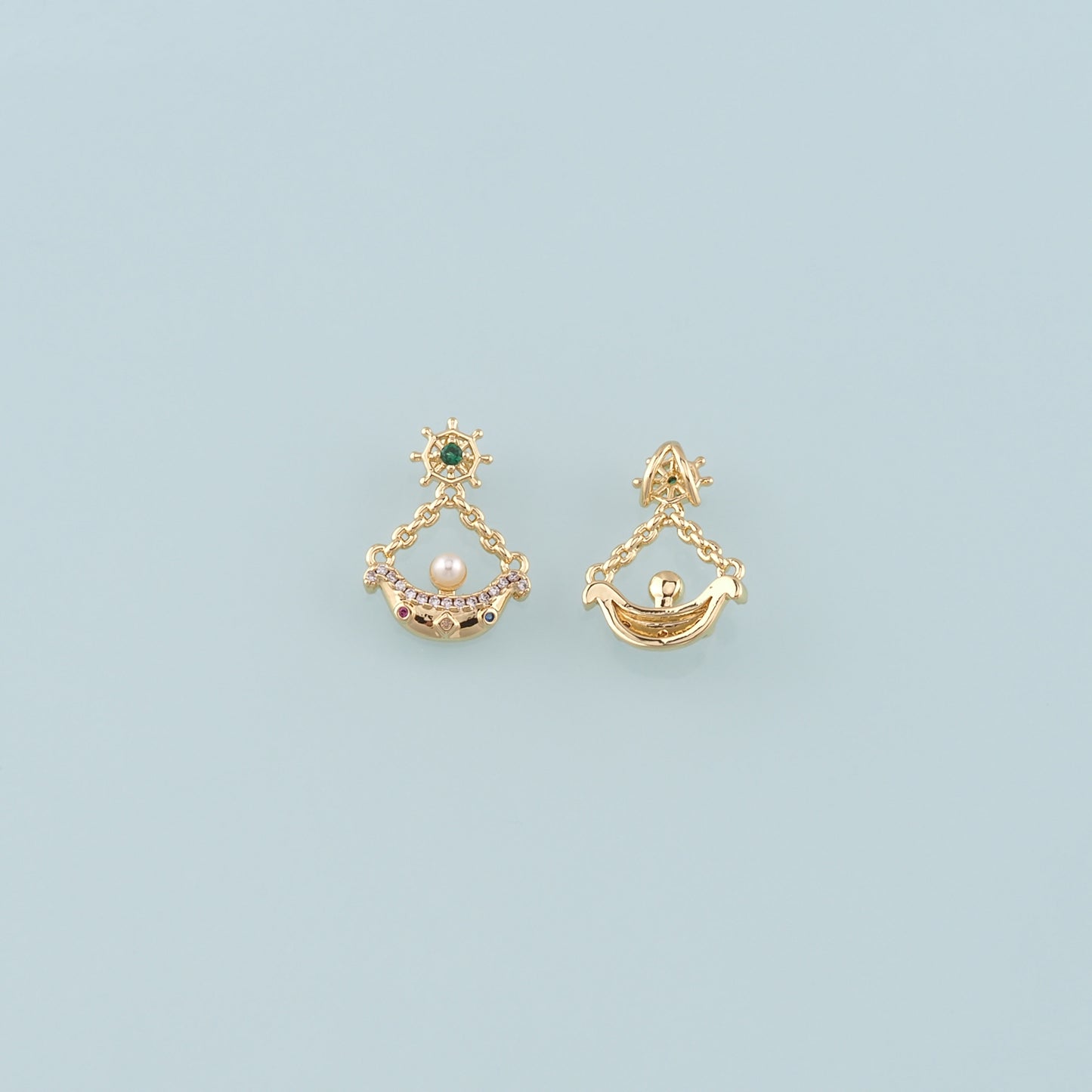 Gold Boat Charms,18K Gold Filled Pearl Sailboat Pendant,CZ Micro Pave Navigation Charm Bracelet Necklace for DIY Jewelry Making Supply